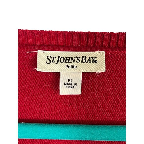 St Johns Bay Argyle Knit Sweater PL Red Preppy Varsity Retro 80s Old Money - Picture 2 of 11